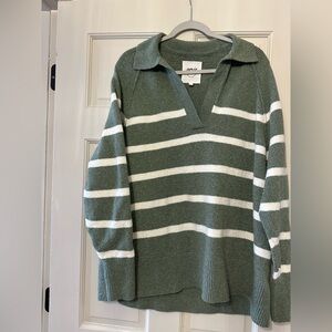 Aerie Green and White Striped Sweater